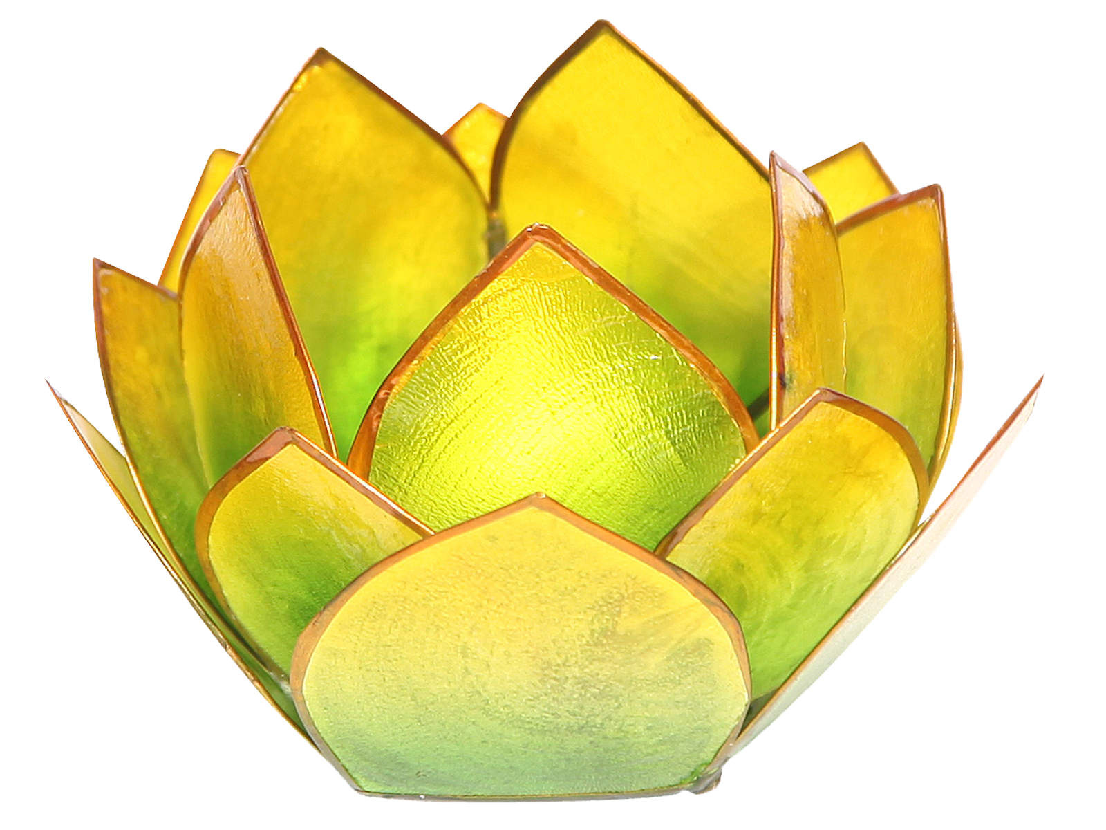 Bild von Teelicht Lotus-Licht Abendsonne grün-gelb